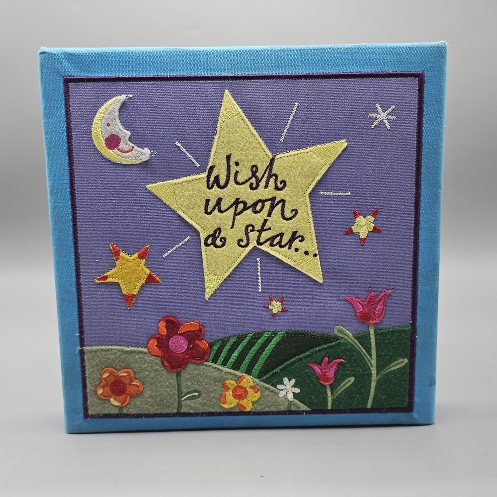 Needlepoint Wish Upon A Star 9" Square Canvas Flowers Moon‎ Country Side Hills